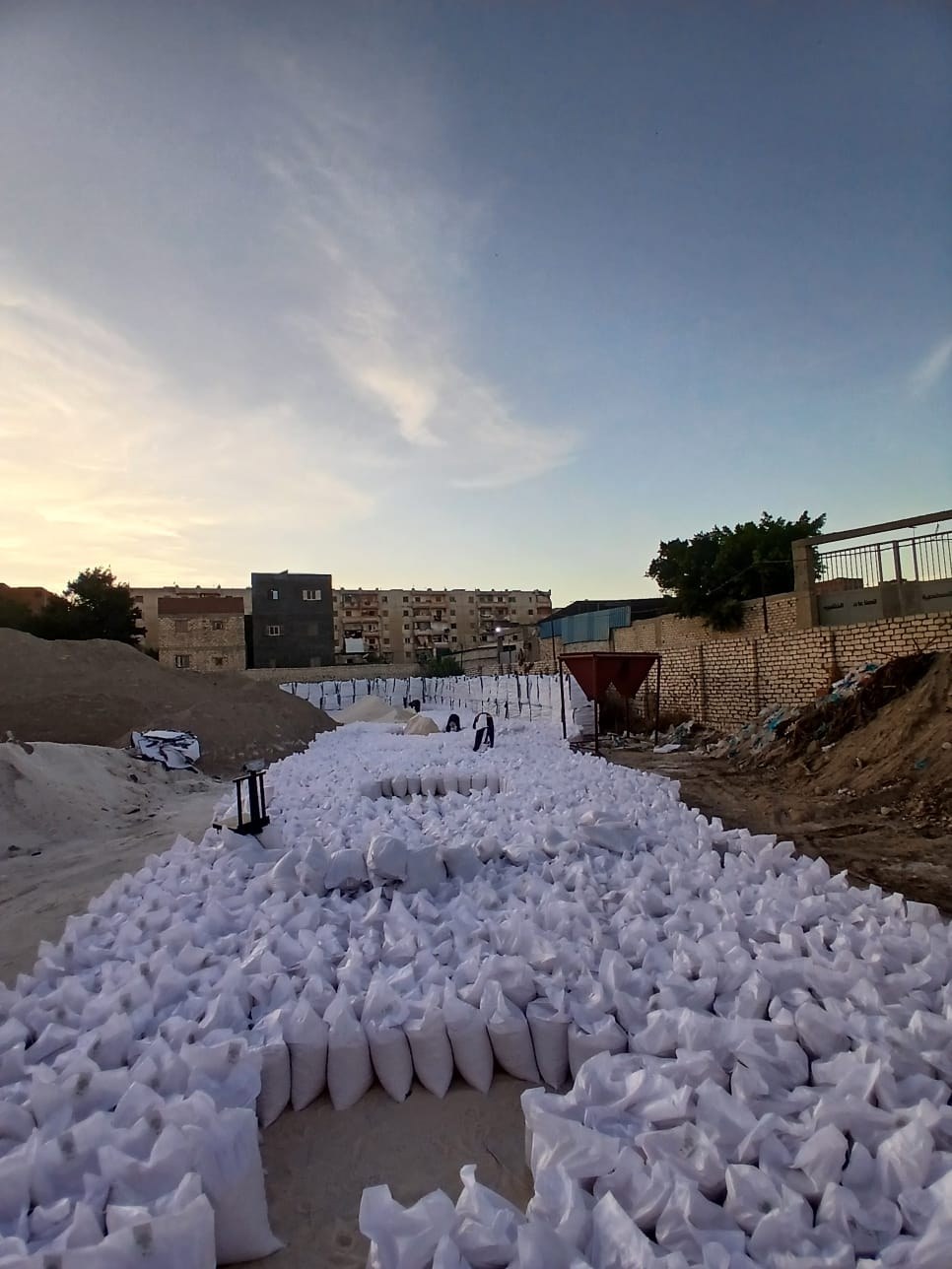 Bagged salt staged in yard